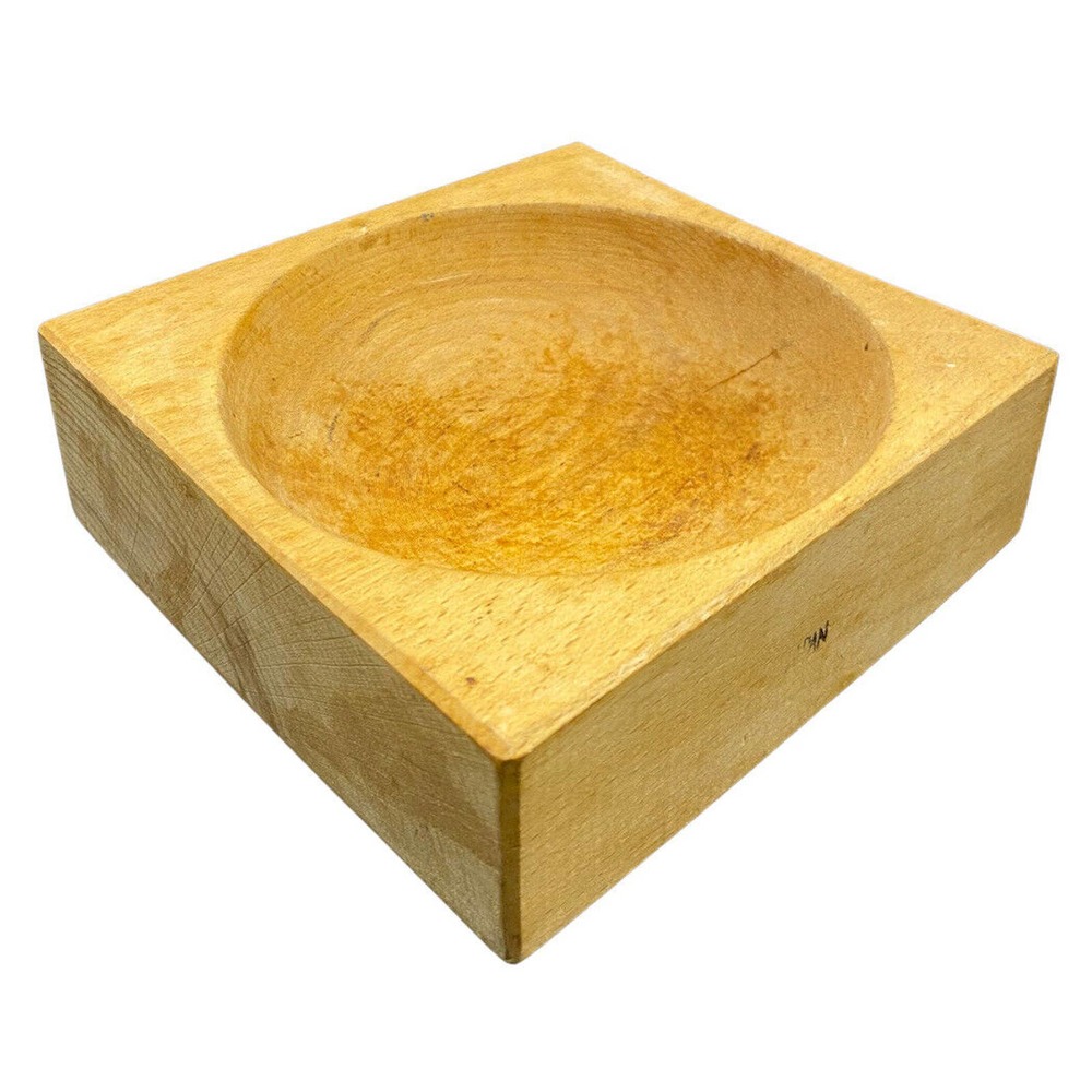 Vtg Square Wood Bowl Block Concaved Single Piece Japan 6 x 6 x2 Rustic